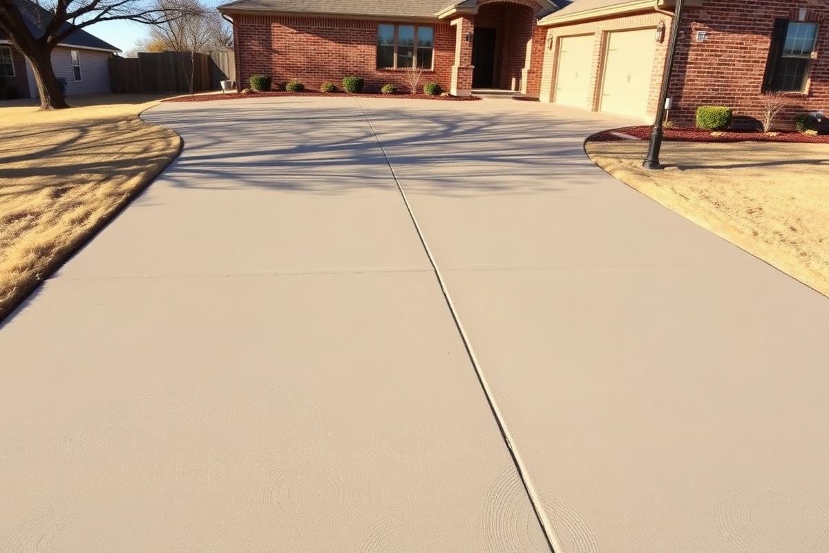 Broom-finished concrete driveway with control joints at a brick home in Abilene, TX
