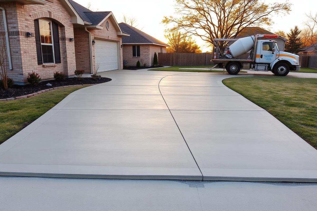 New concrete driveway and parking pad extension beside an Abilene, TX home
